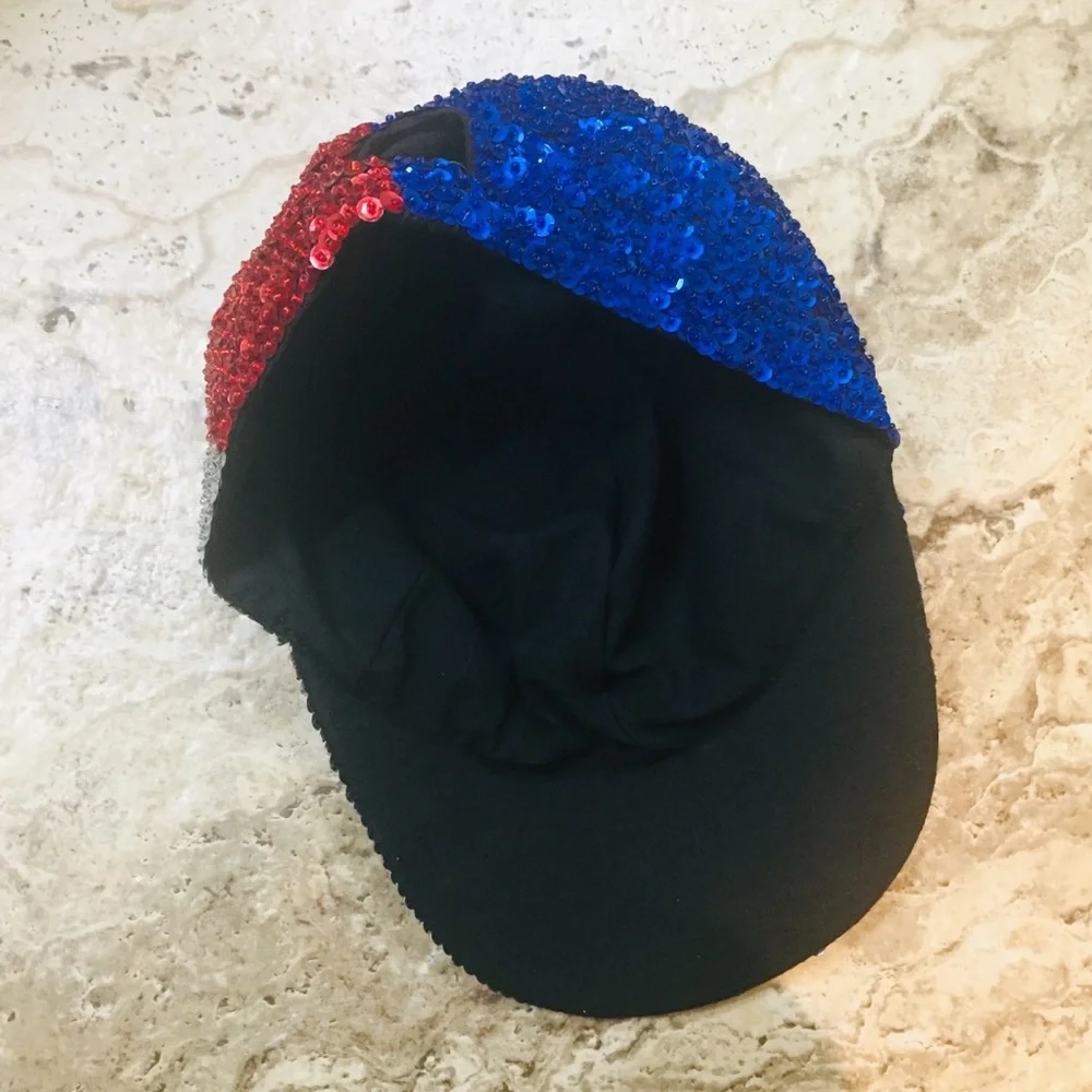 Vintage 90s Full Sequin Texas Flag Glam Baseball Cap Hat - Picture 6 of 8